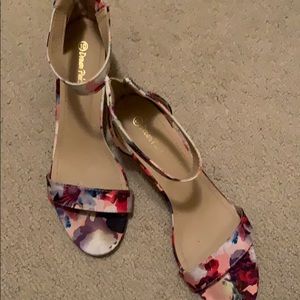Floral kitten heel ankle strap sandal